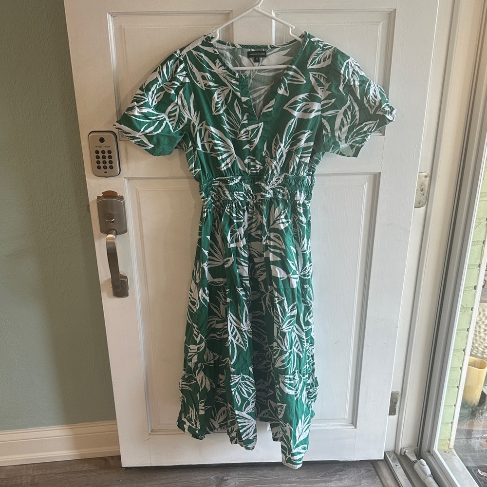 Leaf Print Green Midi Dress